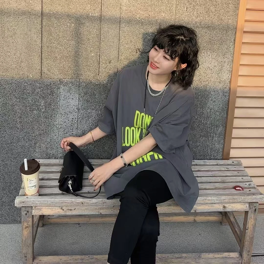 【芬芬姐精选】春季休闲百搭宽松字母印花时尚韩版T恤3682