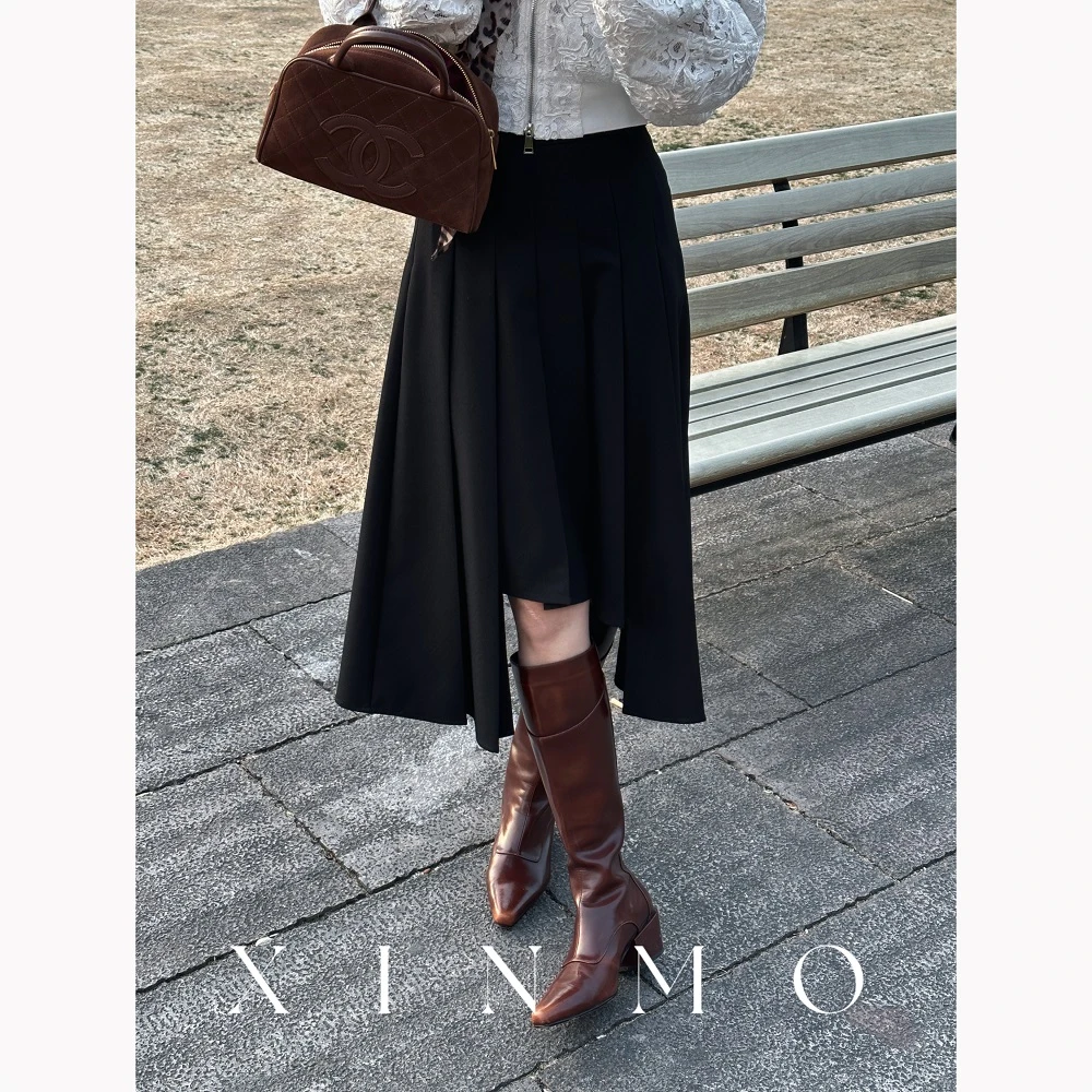 【买手店&蛋哥】新款设计感气质不规则高腰百褶裙半身裙C24091503