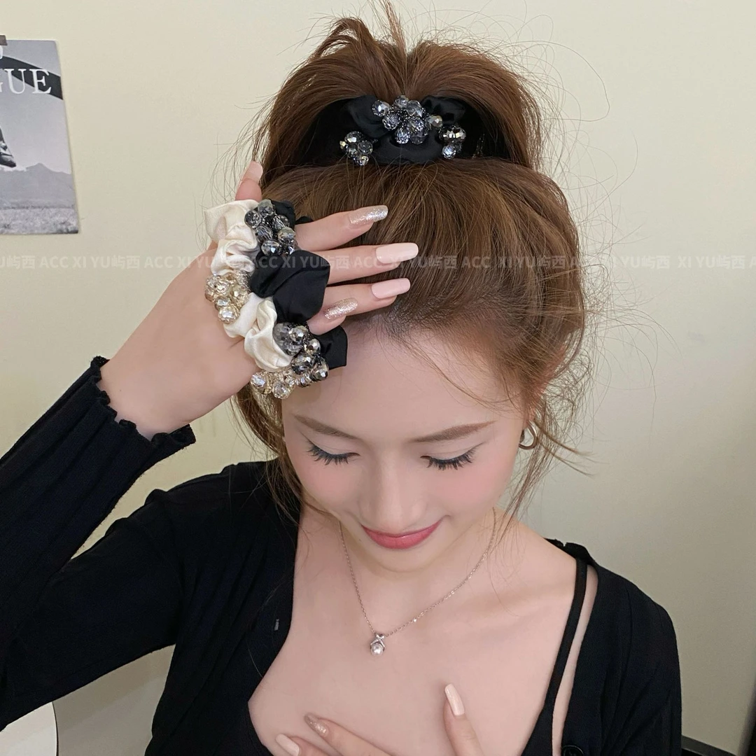 小众设计感韩版气质水晶串珠肠圈时尚百搭扎头发皮筋发圈不松散女