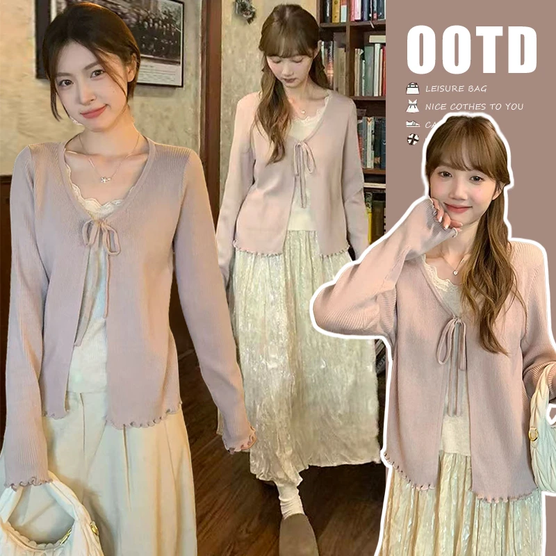 孕妇开衫2025秋冬季新款甜美百搭假两件孕妇针织衫外穿宽松显瘦