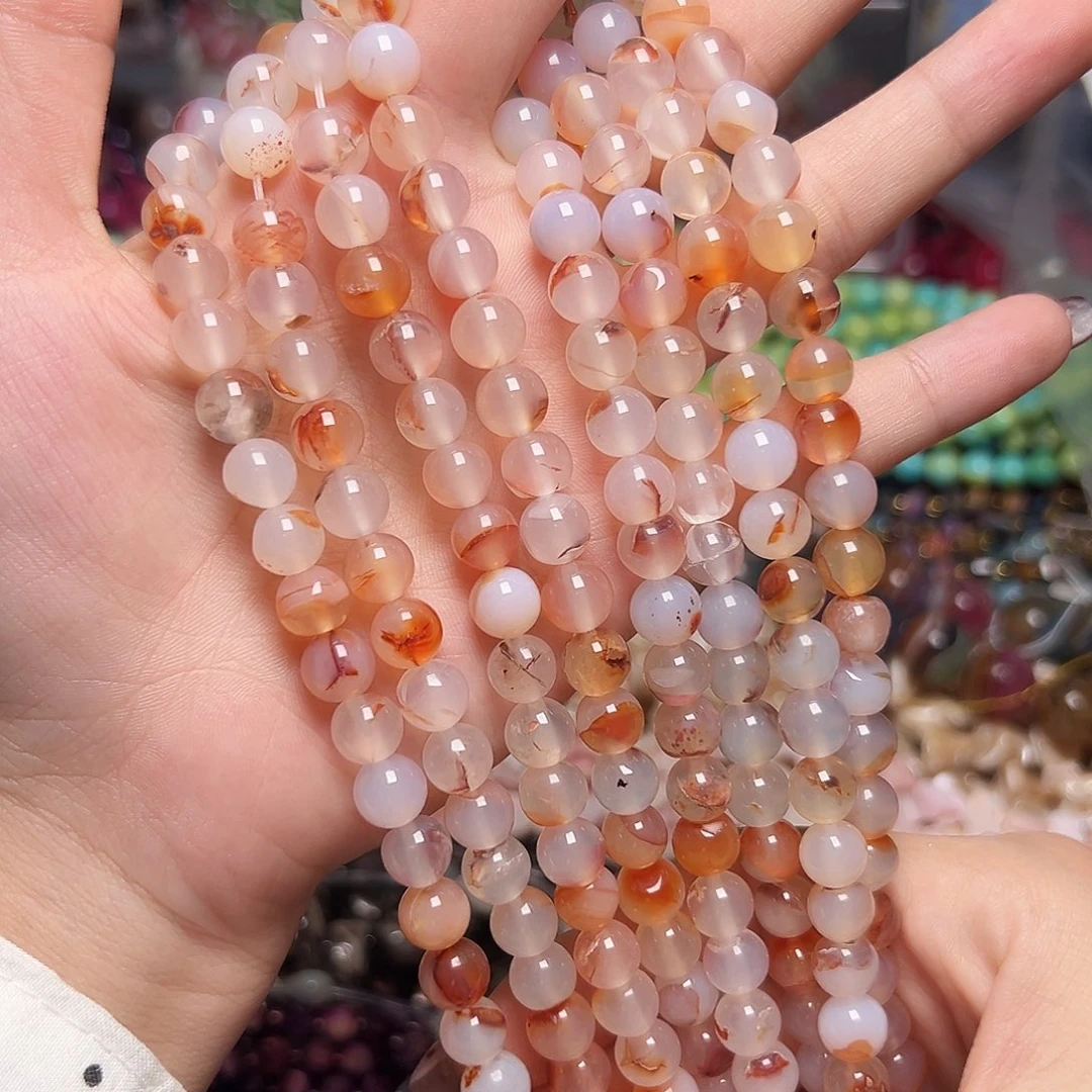 玛瑙/玉髓足银镶嵌珠宝半成品T649。8m天然荔枝冻白彩胶花玛瑙