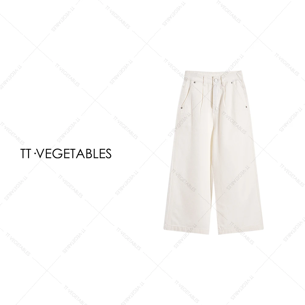 TT・VEGETABLES【序白】白鹿 直筒立体褶裥显瘦宽松百搭牛仔裤517809