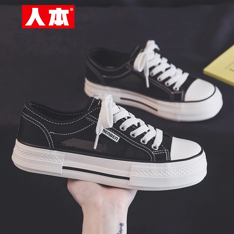 人本2025秋季网布帆布鞋运动鞋透气学生潮流ins潮鞋