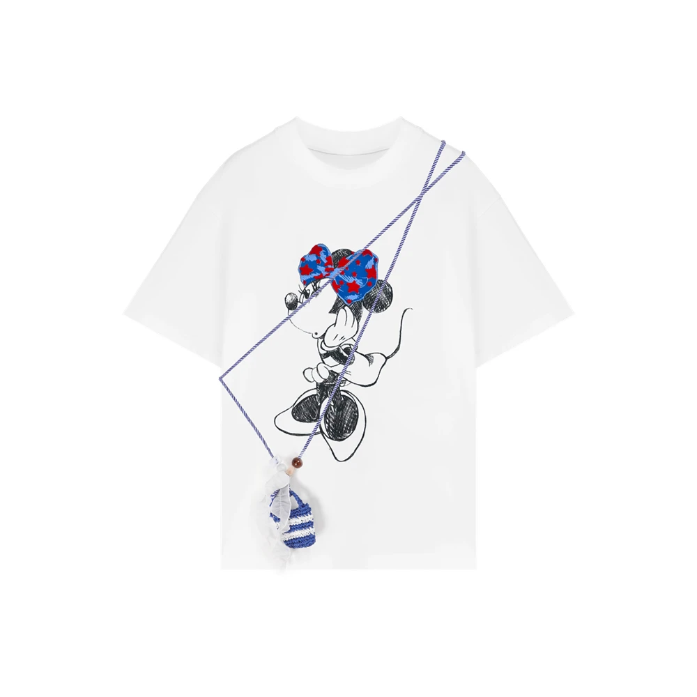 RATX63187夏设计师款字母卡通米奇印花手织小包挂饰宽松短袖T恤女