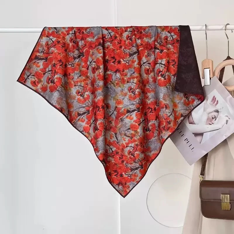 【柿柿如意】140*140香云纱龙鳞纹丝巾方巾新款时尚百搭款