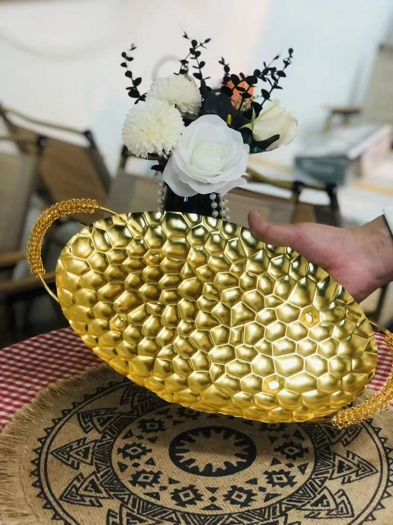 （hasoy新疆包邮）家用高档金色欧式盘轻奢描金圆托盘萃椭圆形托盘