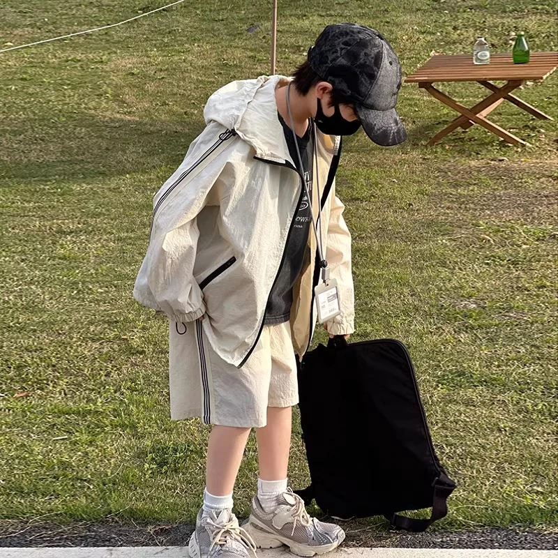 男童夏装防晒衣套装2025新款儿童夏季男孩薄款透气防紫外线外套潮