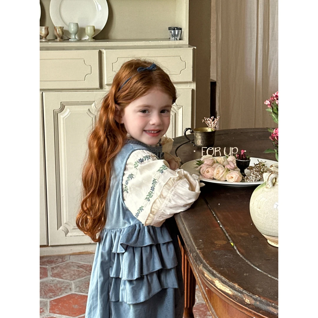 【现货】243-FU-79001套装 [FORUP]法式德琳花朵刺绣娃娃衫套装