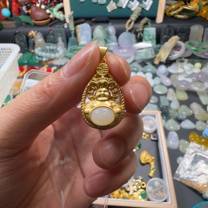 和田玉合金吊坠(赠链)弥勒佛吊坠