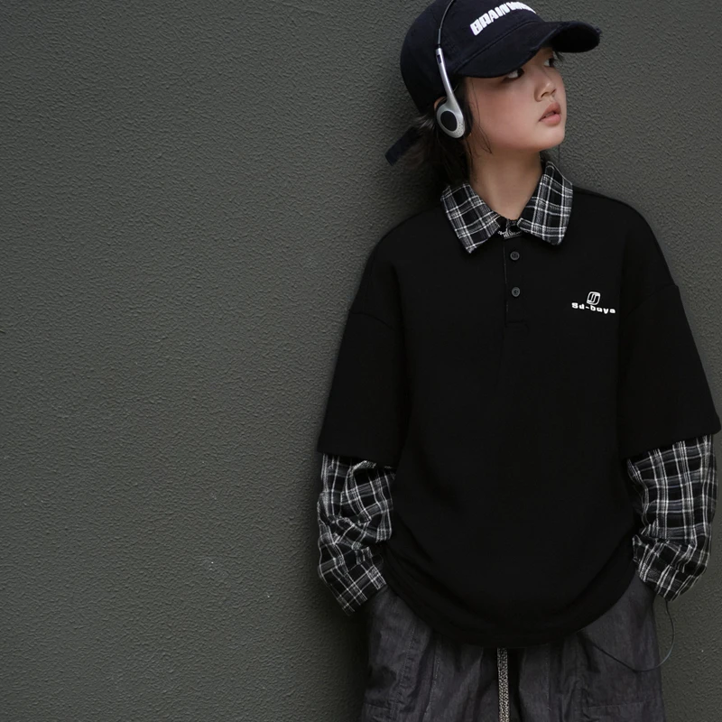 2025男童秋季T恤8-16岁中大童假两件长袖T恤休闲韩版潮牌25QS1048