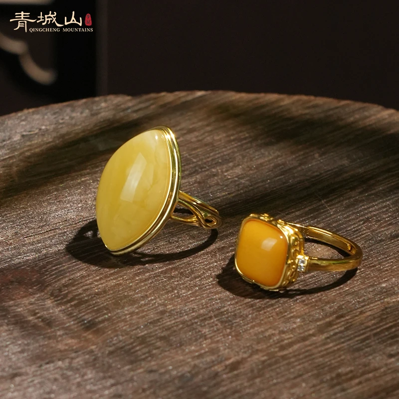 青城山花蜡戒指精美蜜蜡指环白花个性精美银戒