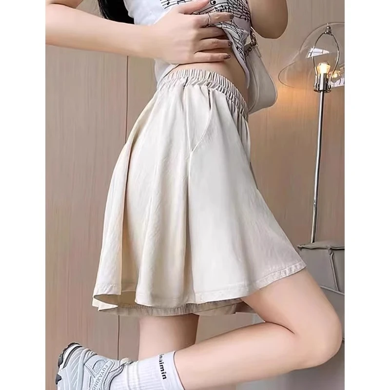 300斤大码速干冰丝运动短裤女夏季薄款高腰宽松a字阔腿裤百褶裤裙