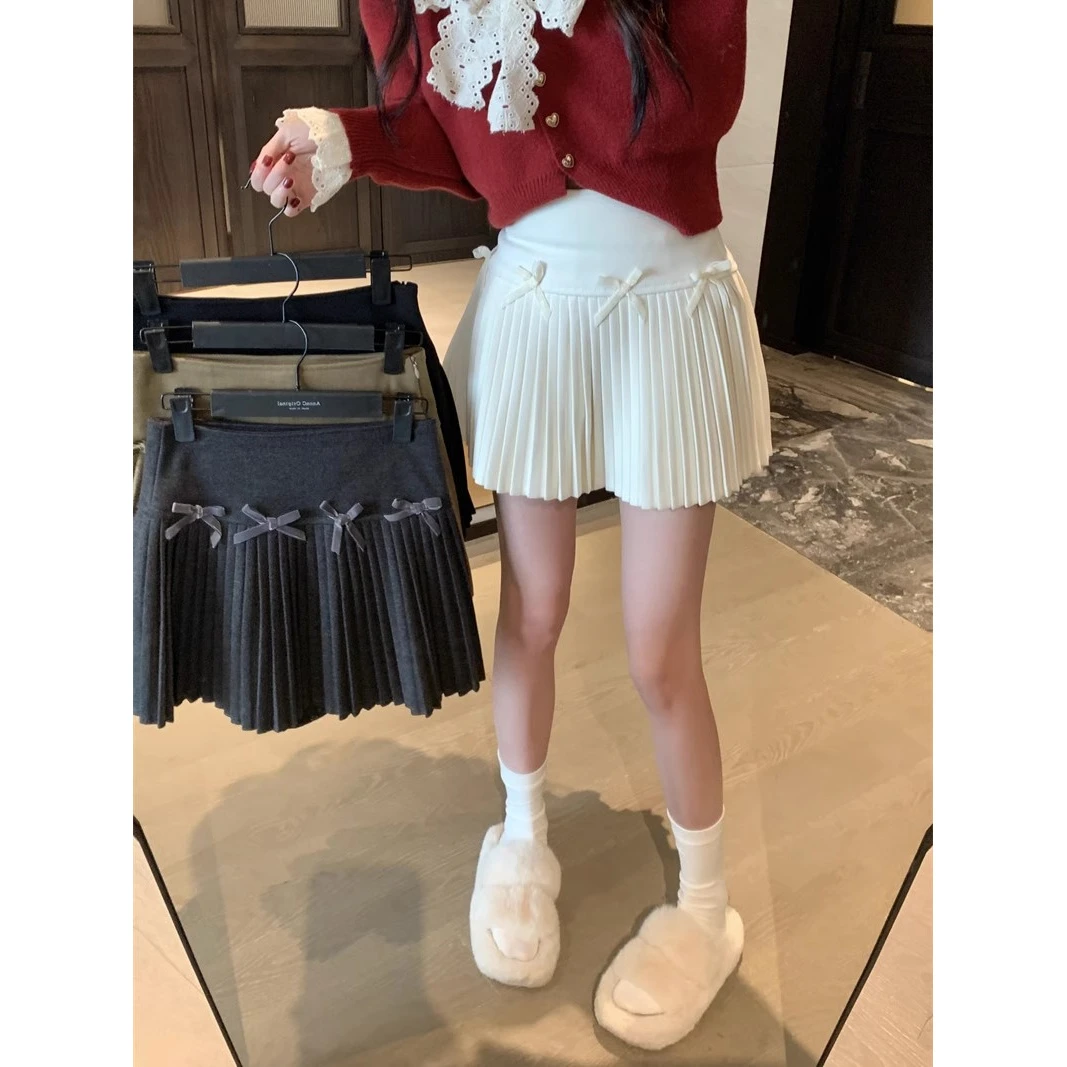 【妮妮子】2024秋冬新款毛呢半身裙裙子黑色百褶裙高腰显瘦A字裙