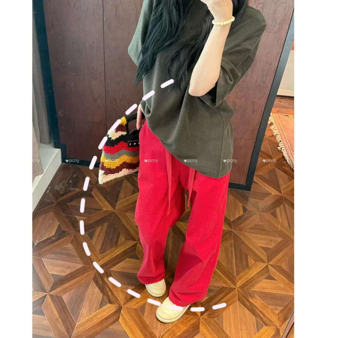PCNY「炽红阔影」不理理秋季新款女装时尚百搭纯色简约直筒休闲裤
