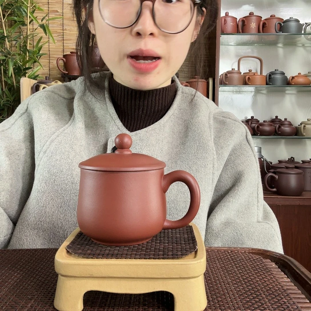 紫砂茶杯原矿共生矿紫泥小龙蛋办公杯没礼盒300CC左右