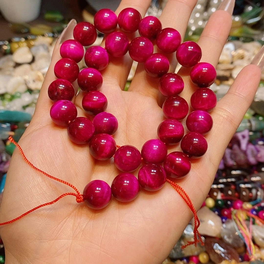 玛瑙/玉髓散珠天然玫红虎眼A货一条12mm