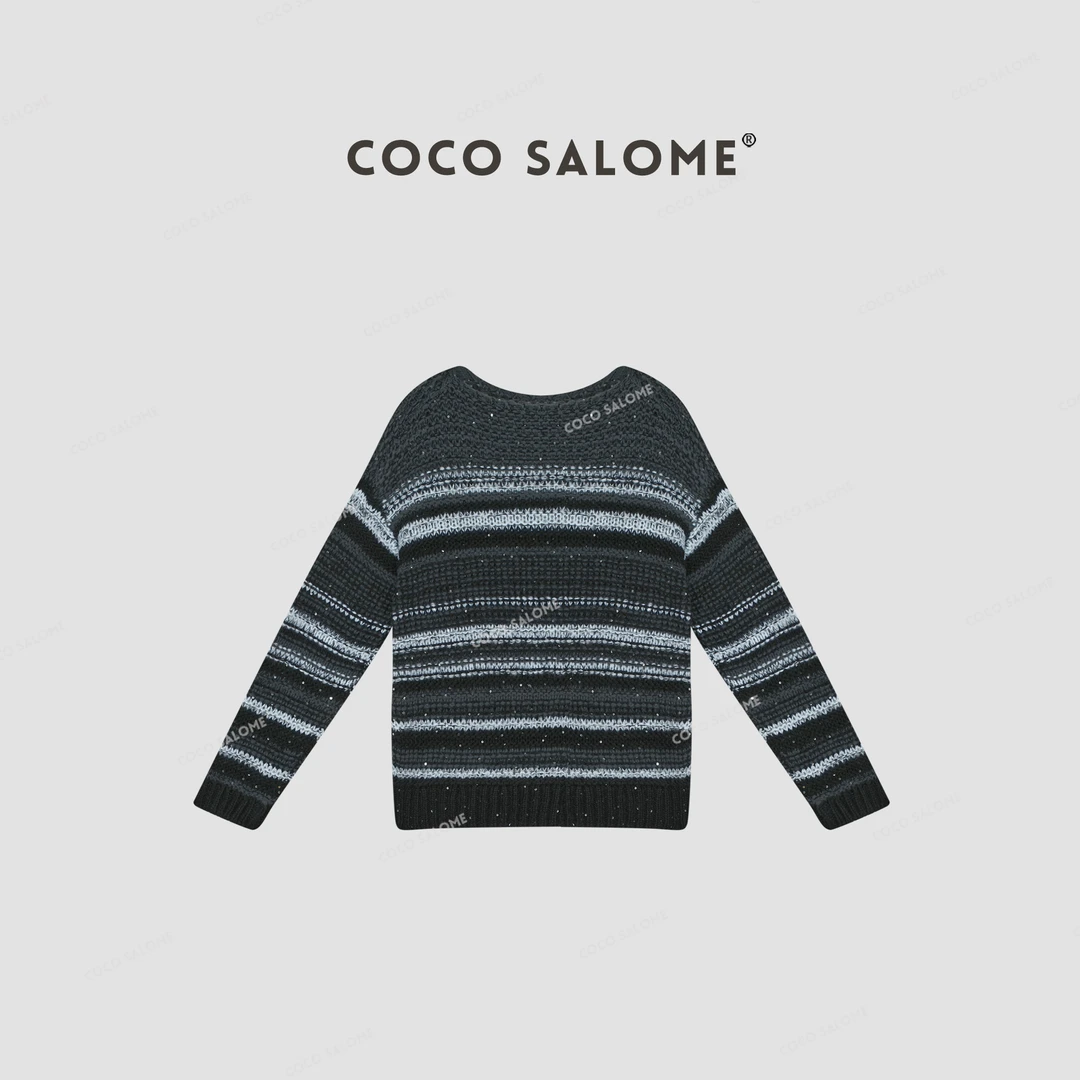 COCO SALOME⒄【星辰】366g绵羊毛蝙蝠袖镂空撞色毛衣0828