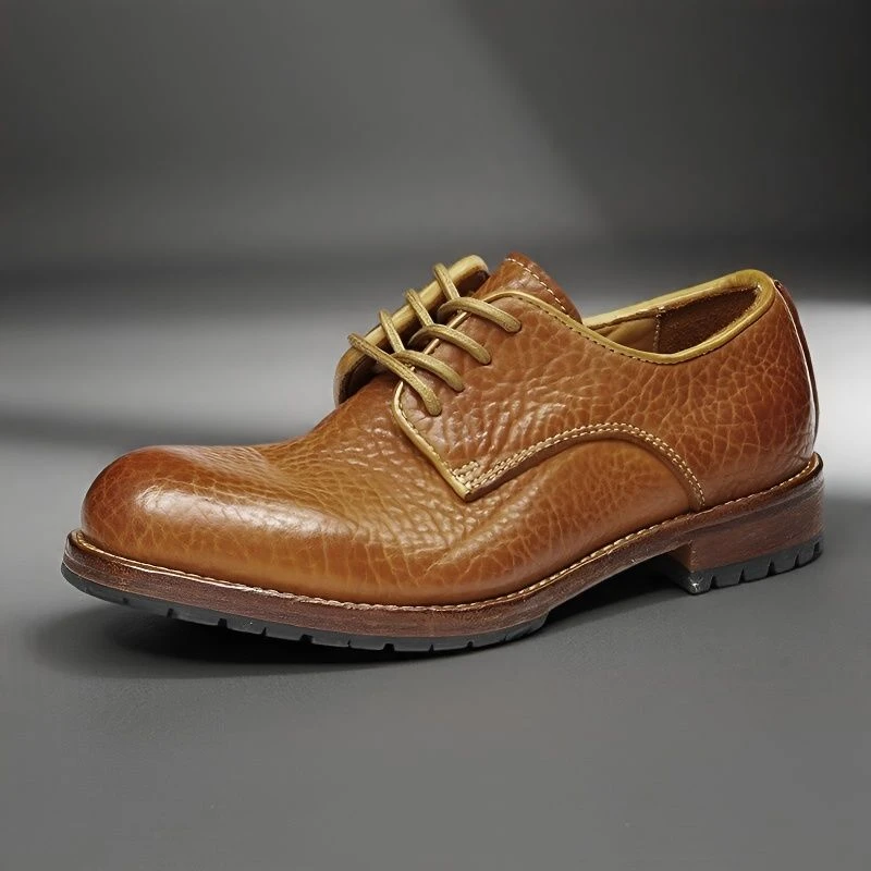 固特异真皮大底手工商务正装皮鞋圆头德比鞋高端复古也牛皮男皮鞋