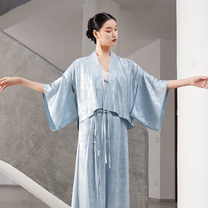 界内界外醋酸提花新中式汉服对襟宽松蝙蝠袖短款上衣外套J42D704