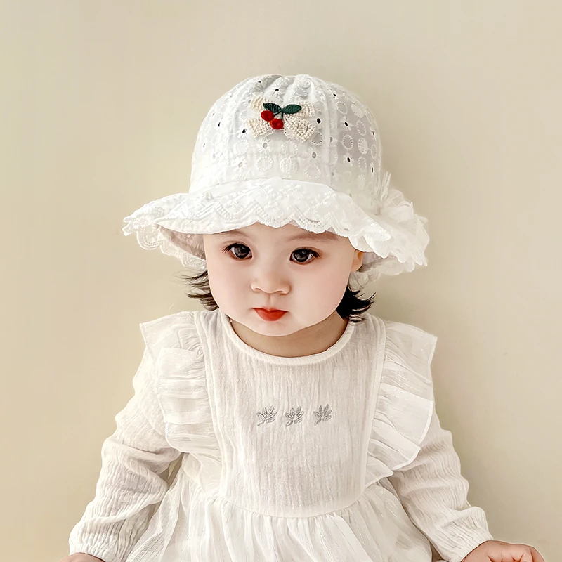 婴儿帽子春夏季薄款可爱韩版蕾丝边公主帽女宝宝遮阳小童盆帽