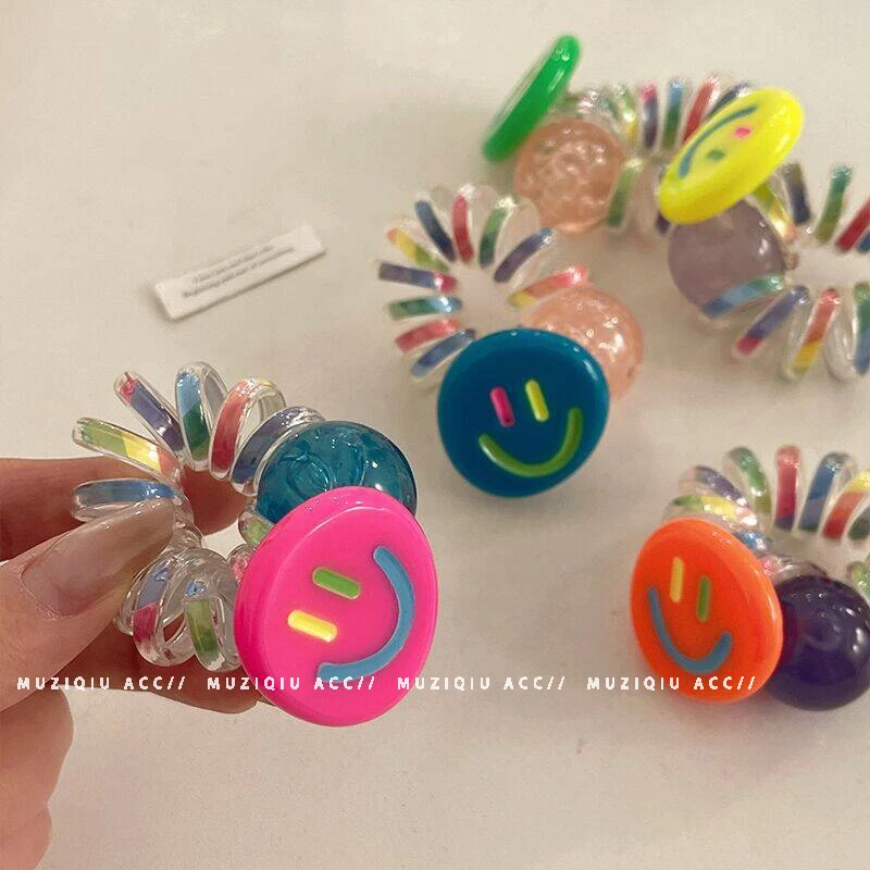 木子秋可爱笑脸电话线头绳高级感气质时尚搭高弹力耐用丸子头皮筋
