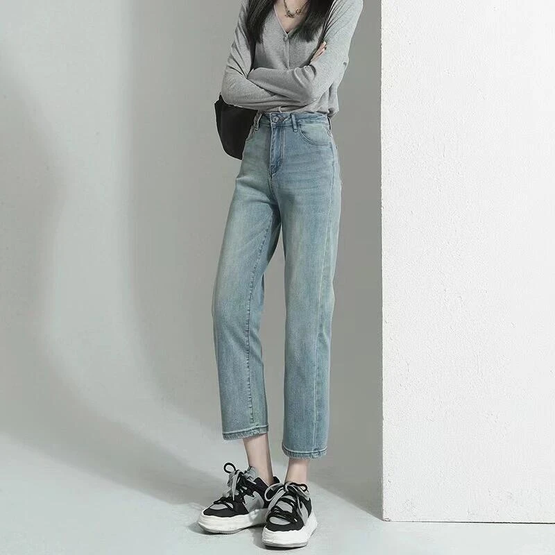 开年服丽弹力特绒九分高腰烟管牛仔裤女时尚显瘦显高1026