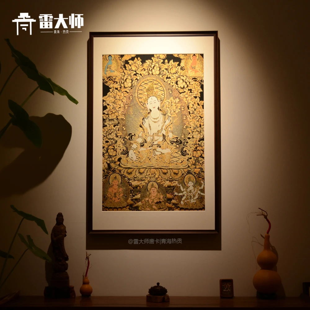 刺绣白度母唐卡茶室玄关装饰画客厅背景墙挂画沙发餐厅入户门挂画