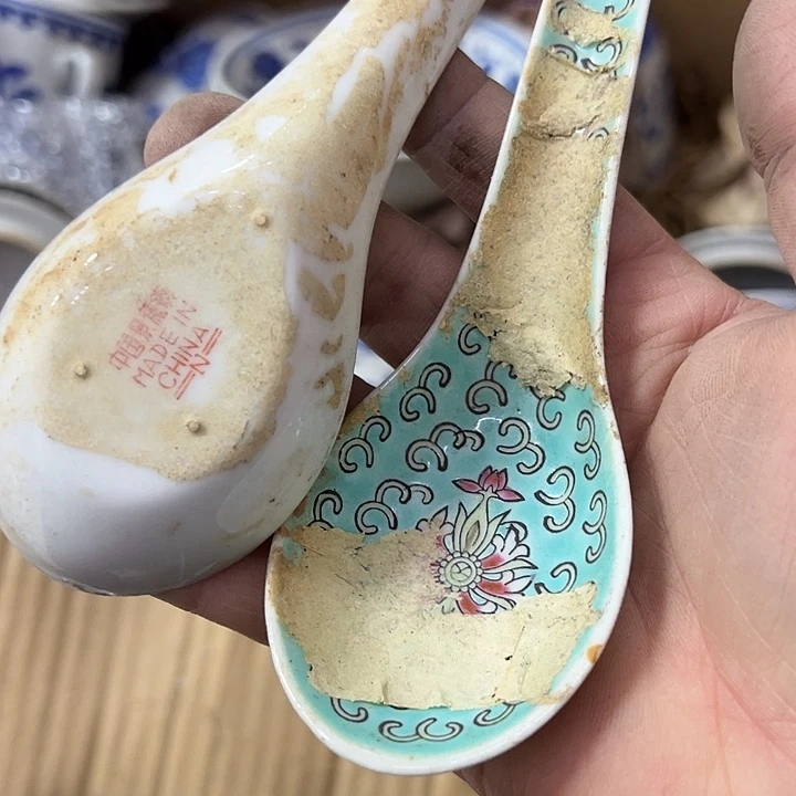 摆件陶2个绿洋莲小勺子景德镇