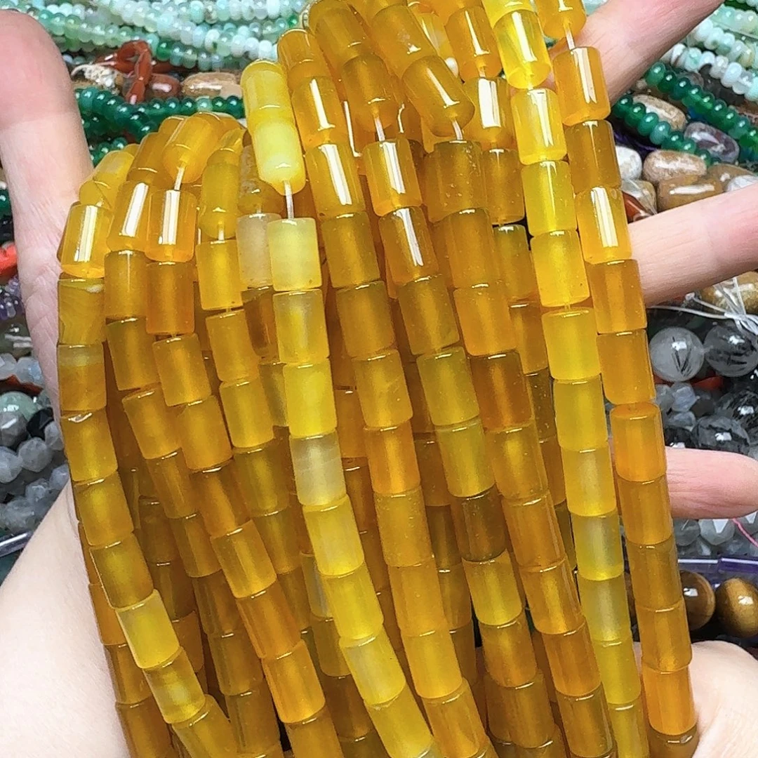 玛瑙/玉髓未镶嵌珠宝半成品一条8x12m黄玛瑙桶珠