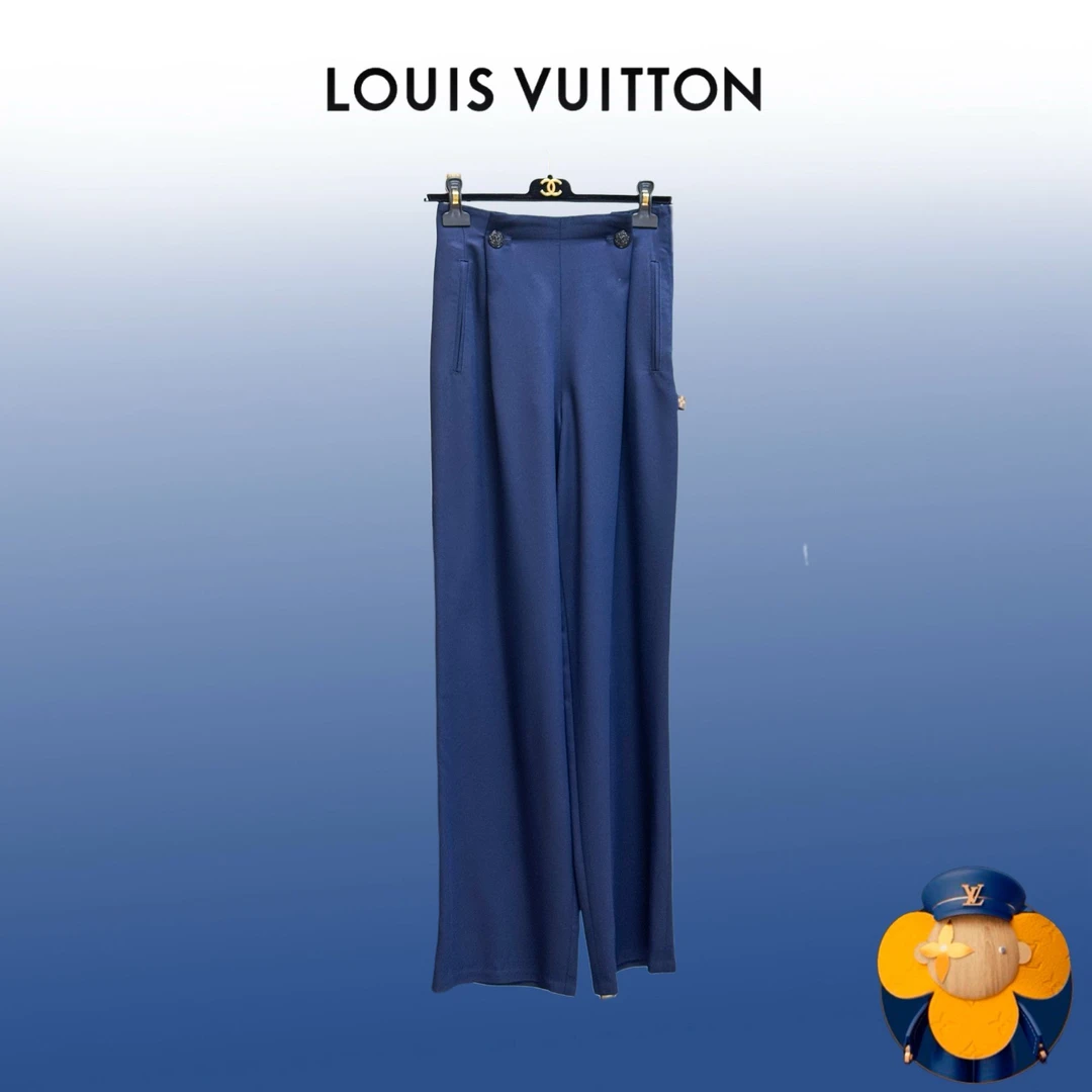 99新 LouisVuitton/路易威登 34码藏蓝色老花侧标阔腿裤，长裤