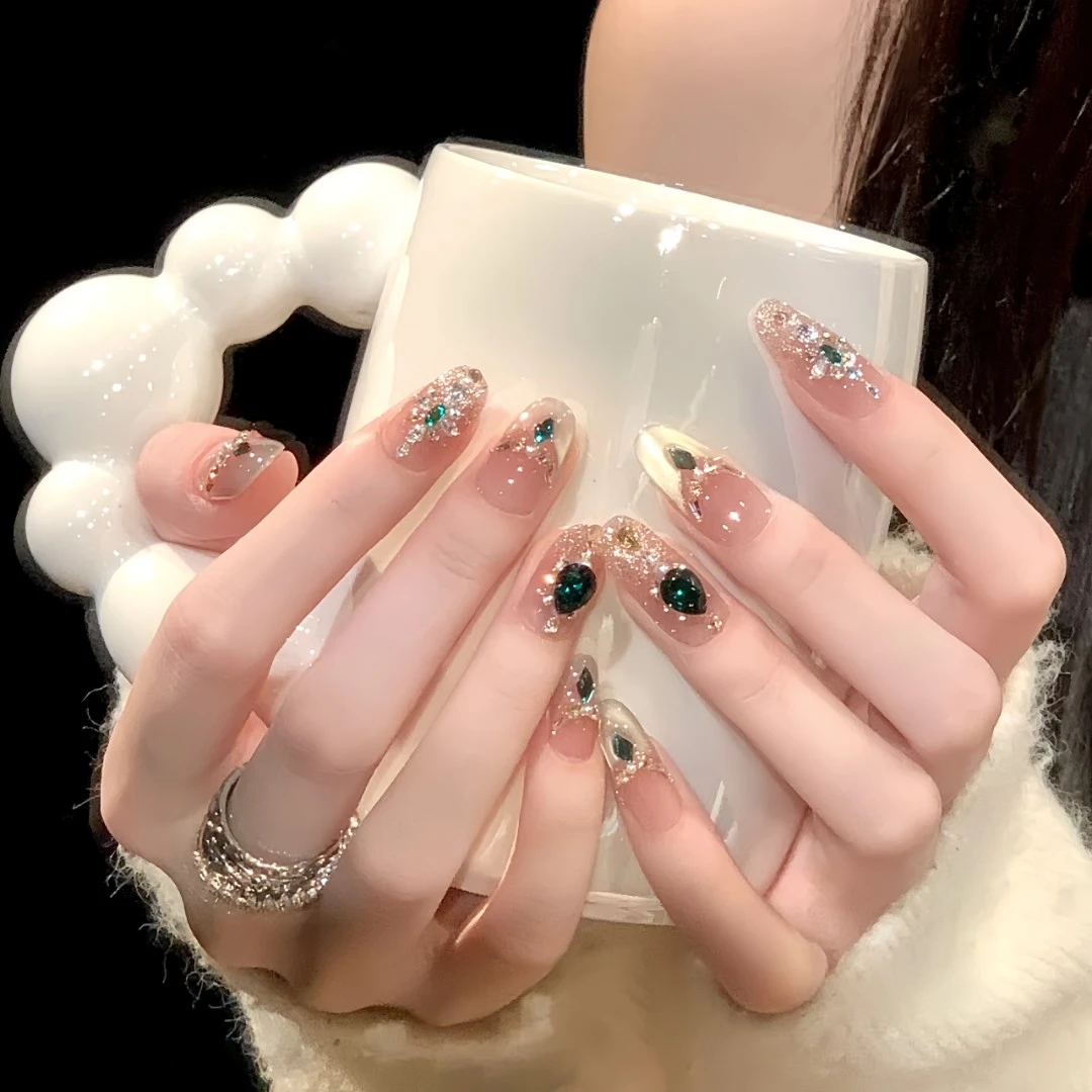 【绿宝石】手工穿戴甲10片装可拆卸宠粉爆款气质美甲贴WY