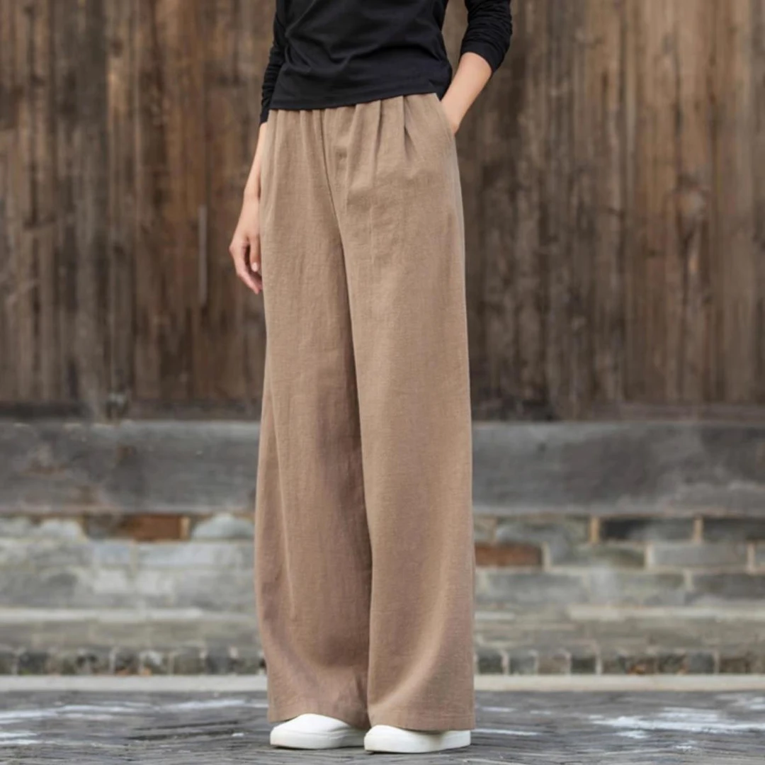 穿搭清仓~外贸纯亚麻女春夏薄款苎麻大码阔腿裤宽松垂感直筒长裤