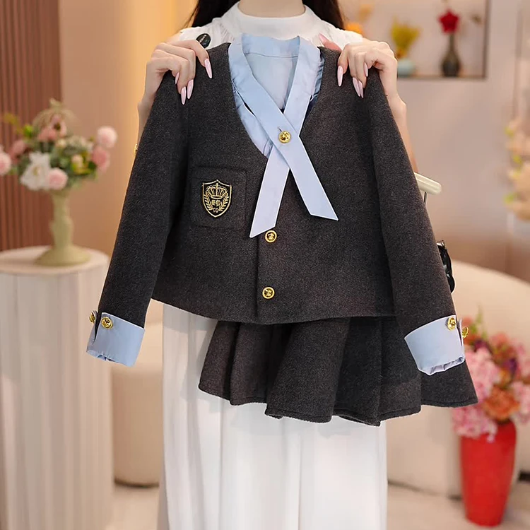 2025秋冬季新款韩版女童夹棉小香风套装中大童时尚外套短裙两件套