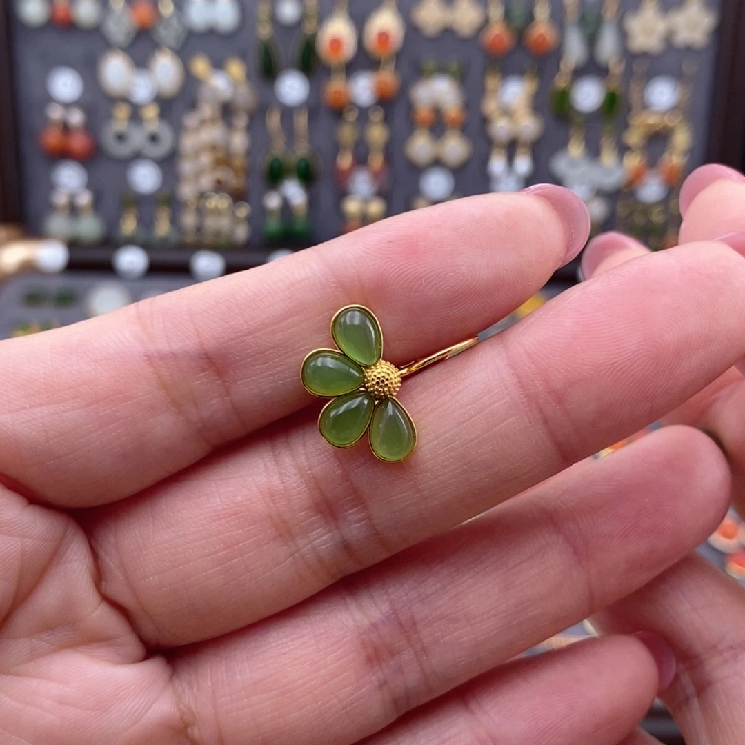 银S925镶嵌和田玉耳饰好****