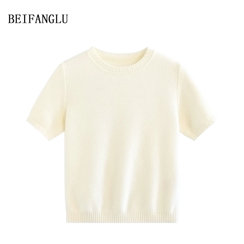 北方鹿 温柔云朵白！棉+三醋酯早春2025气质肌理感短袖针织衫26113