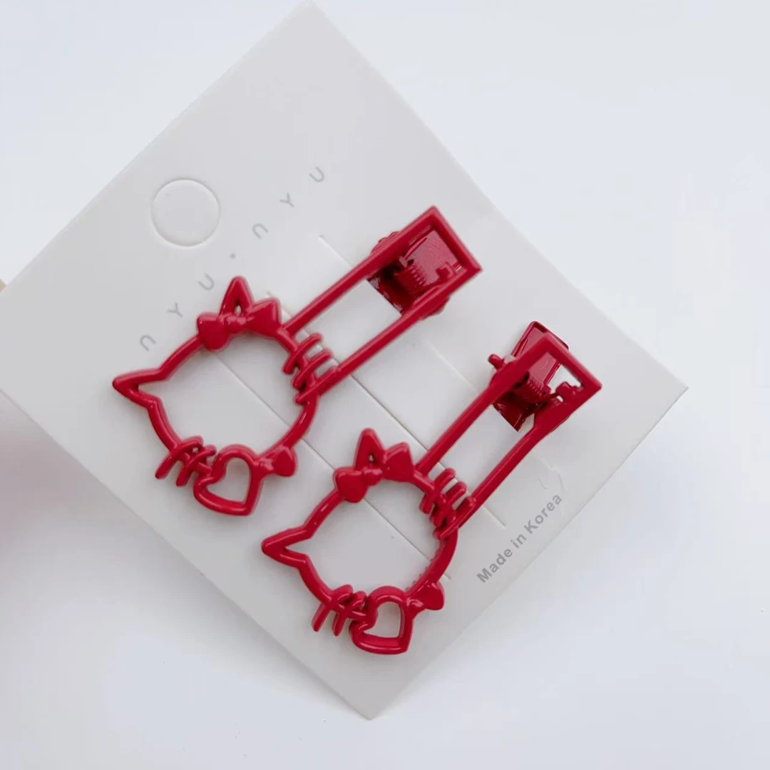 红色猫猫镂空发夹一对装