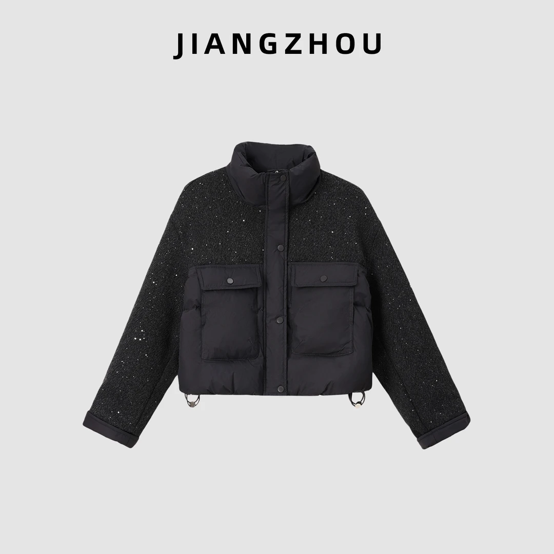 江洲【星叙】保暖加厚秋冬新款休闲风设计感百搭短款多口袋棉服外套