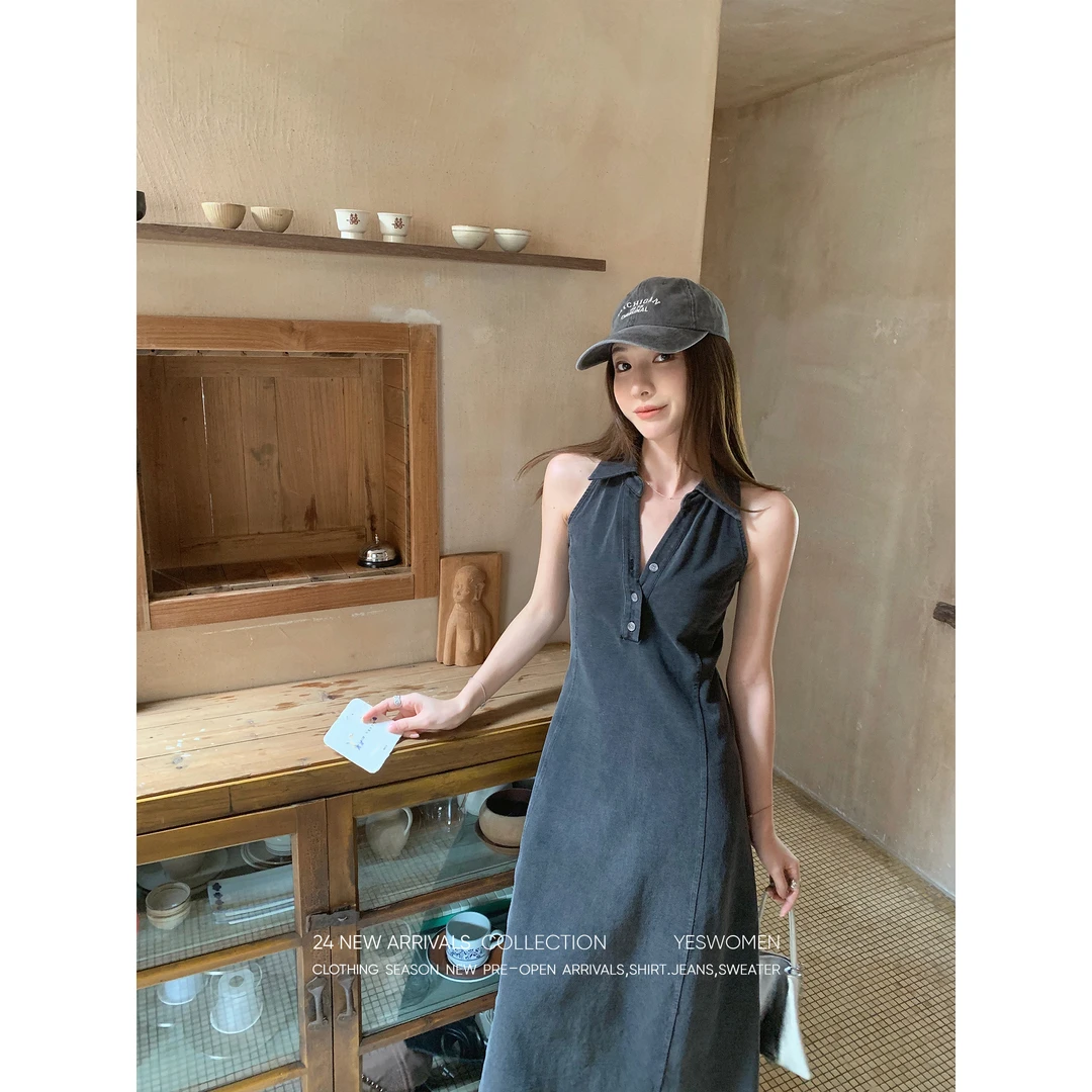 YESWOMEN古着挂脖Polo裙·连衣裙女夏季气质高腰长XY3244D3575