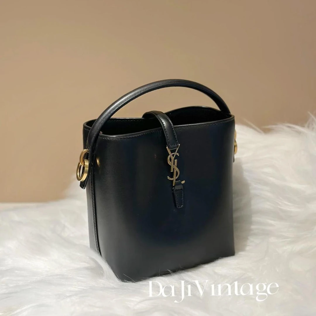 大吉中古/ysl圣罗兰黑金mini水桶斜挎包