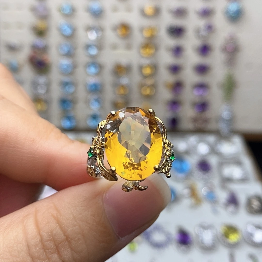 银S925镶嵌戒指黄晶一物一证