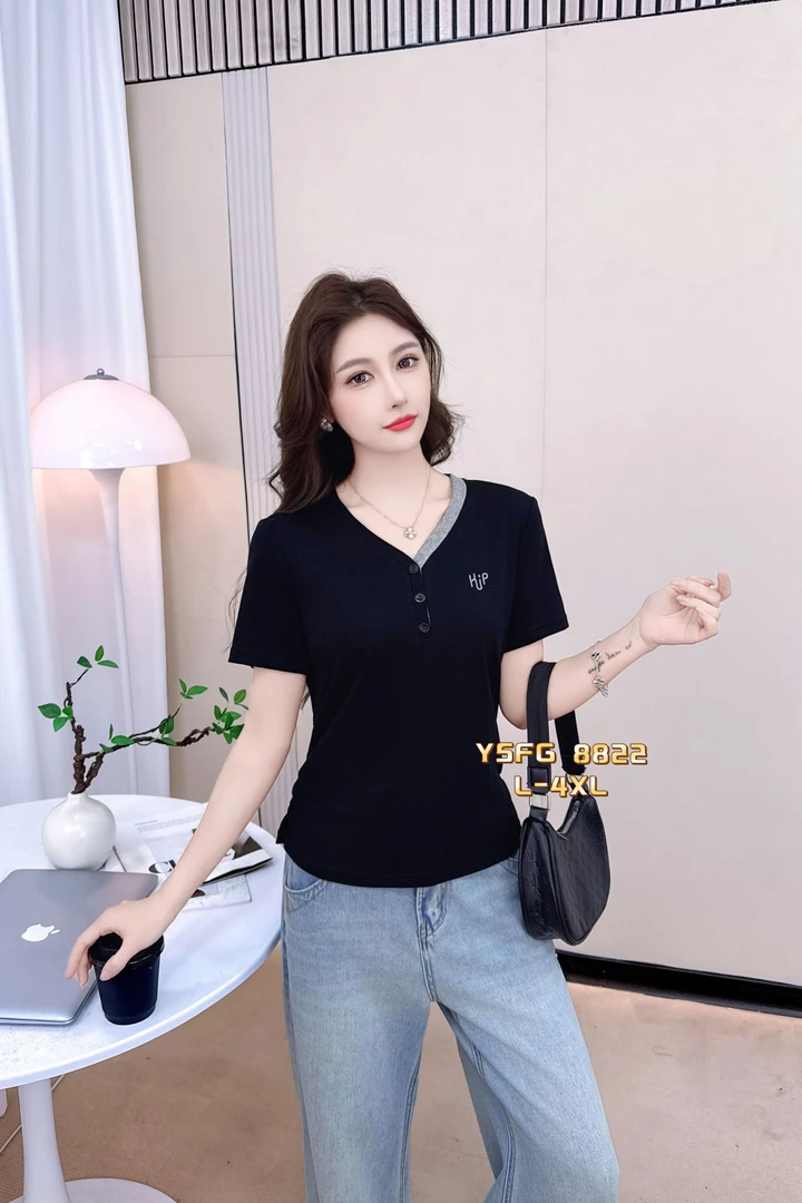 8822【衣长56】时尚短袖T恤女2025夏季新款气质显瘦休闲上衣