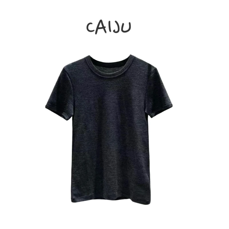 【CAIJU/2025】南油欧货春夏高奢100%澳洲羊毛极简时髦修身短袖T恤
