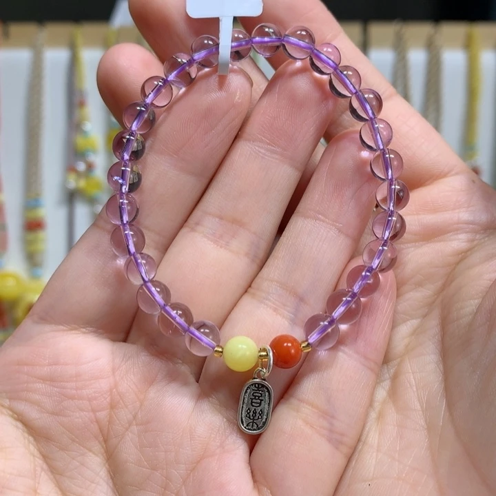 紫晶手链银S925镶嵌特价6.4m m