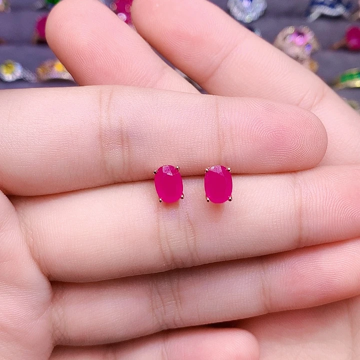 耳饰银S925镶嵌红宝石