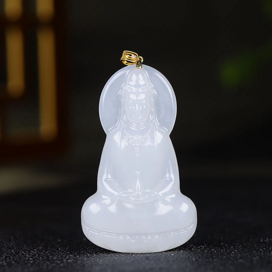 123176和田玉冰白净瓶观音挂件