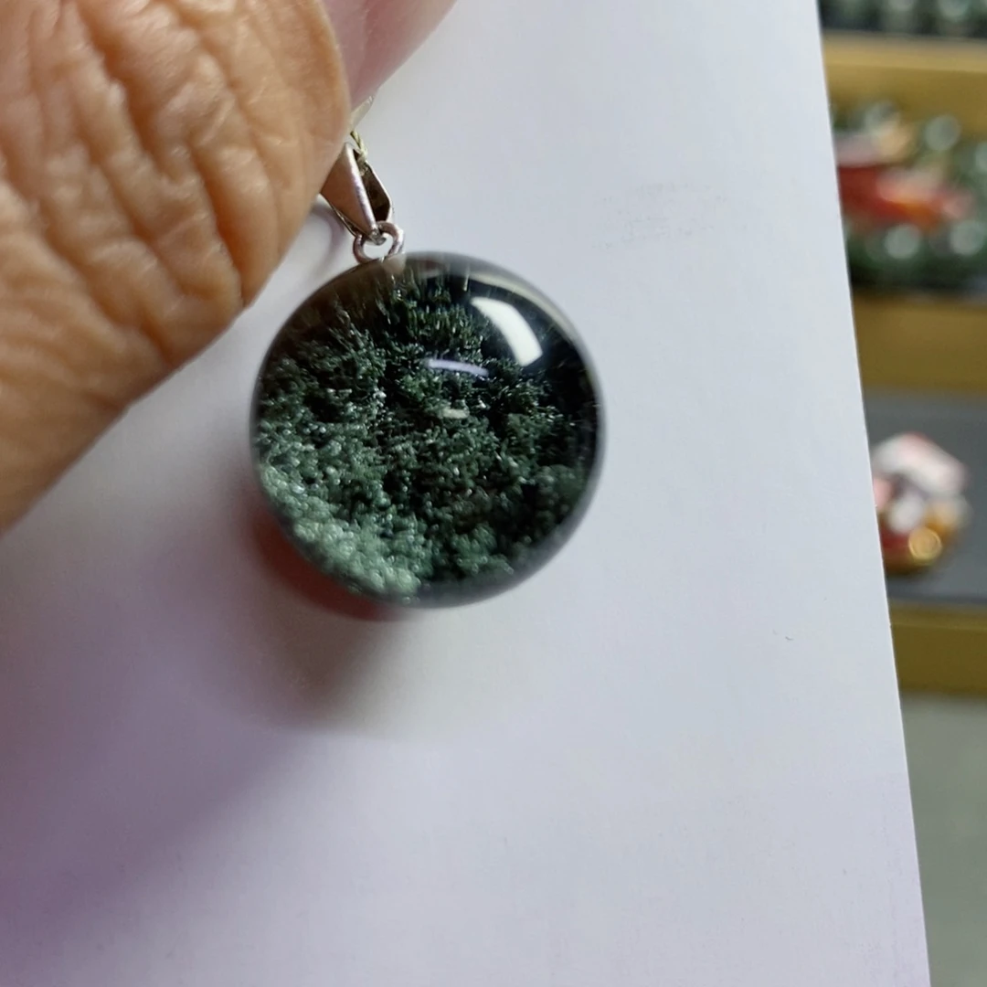 水晶吊坠银S925镶嵌绿幽灵吊坠328001