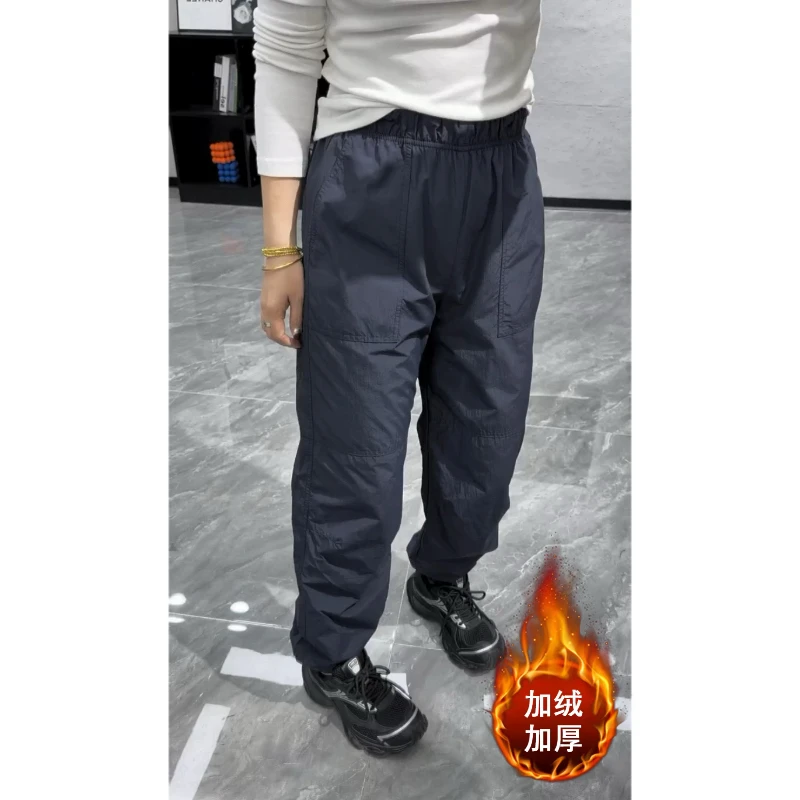 Aimeerosa/艾洛莎2025秋冬加绒工装休闲裤女高腰显瘦收脚九分裤子