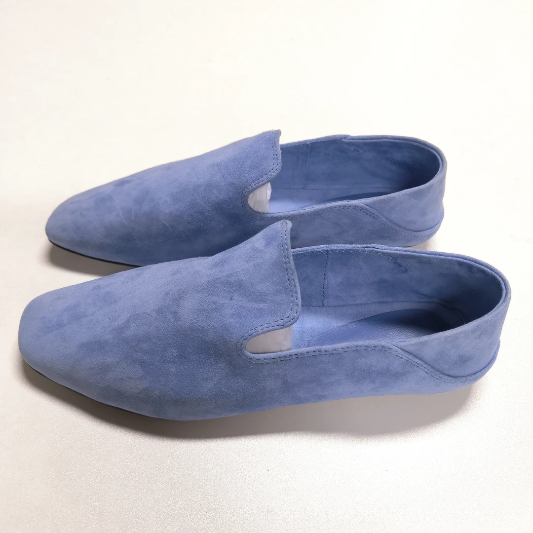 休闲风方头低跟深蓝单鞋时尚百搭夏季平底女士乐福鞋男士勃肯拖鞋