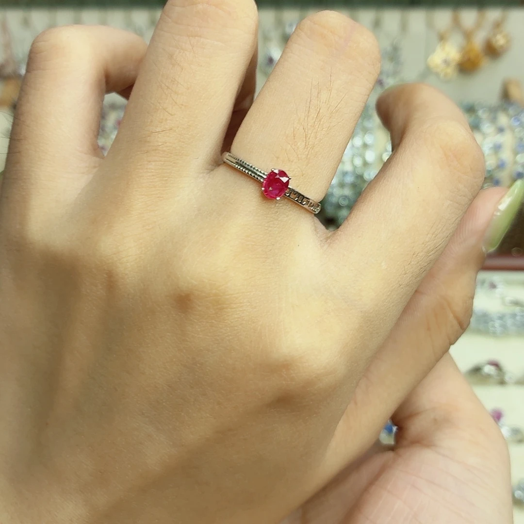 红宝石戒指银S925镶嵌