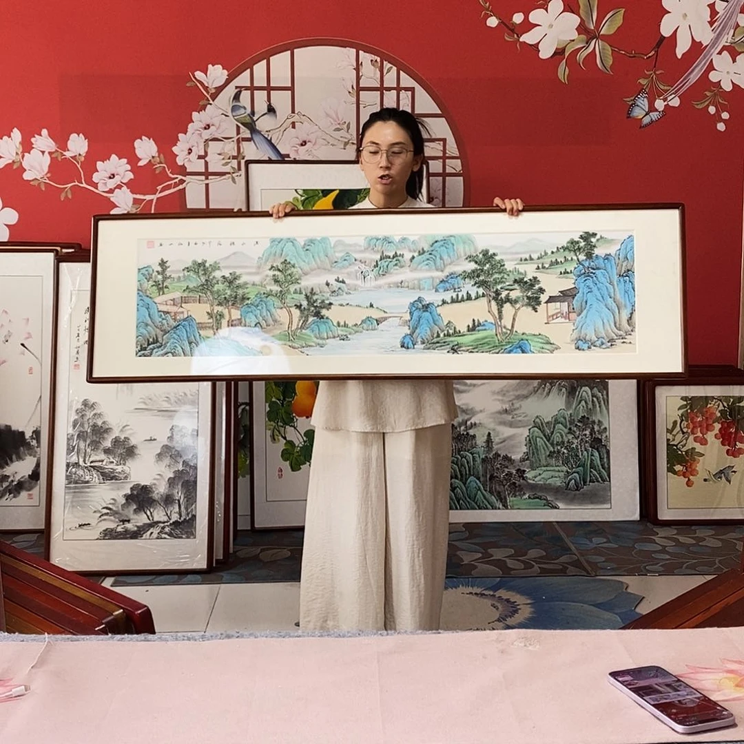 国画手写手绘国画作品47✖️162带框包邮
